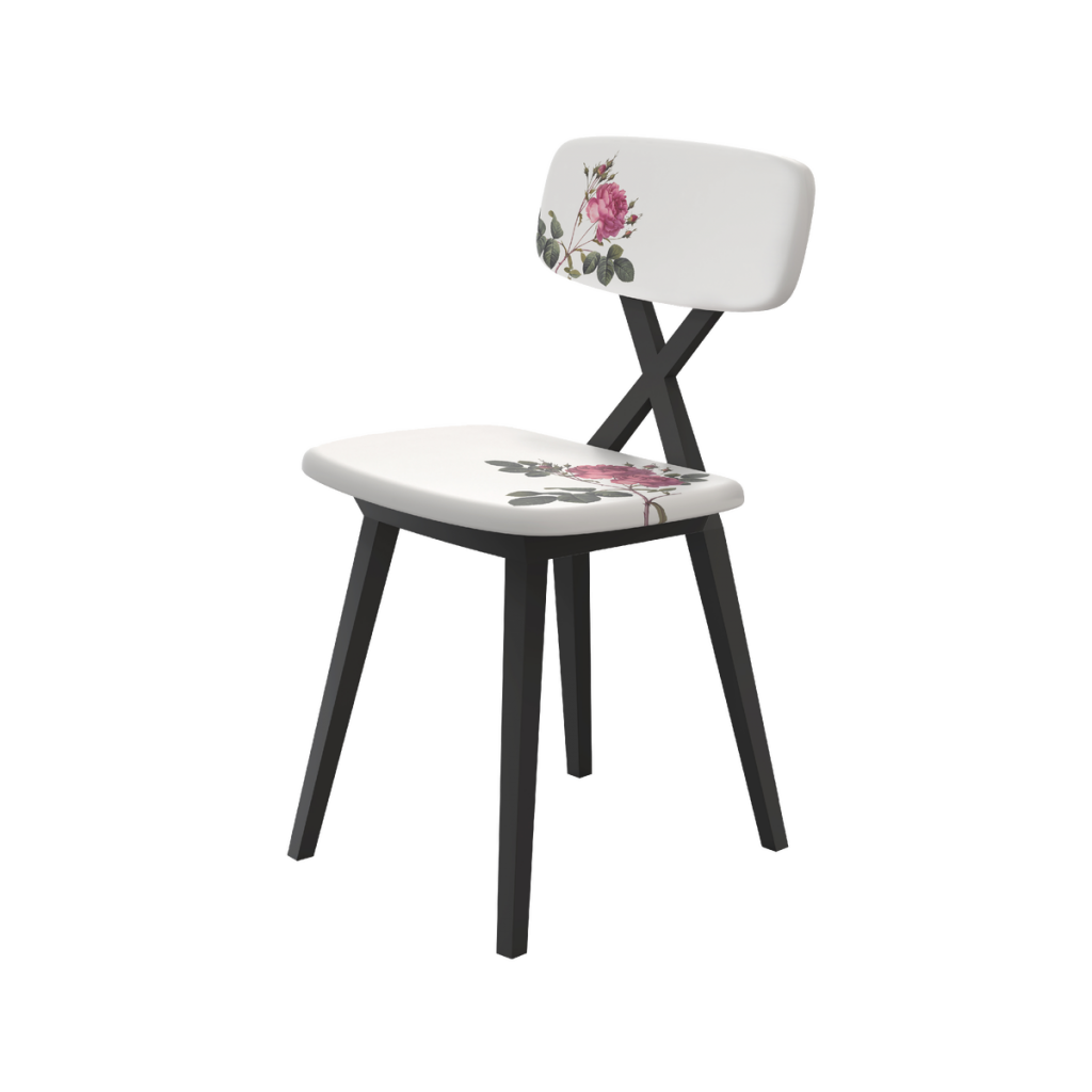 Krzesło X z poduszką kwiatową – Zestaw 2 sztuk