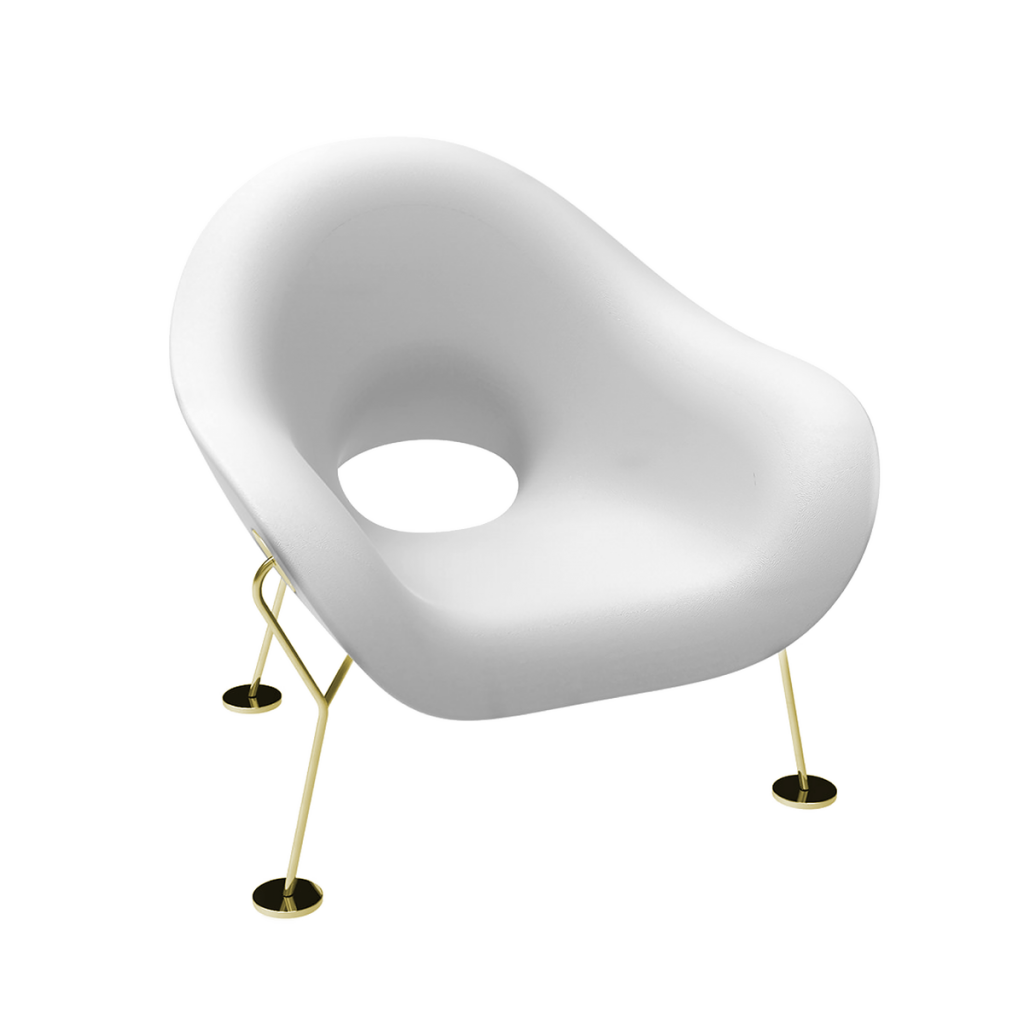 Fotel Pupa biało-mosiężny
