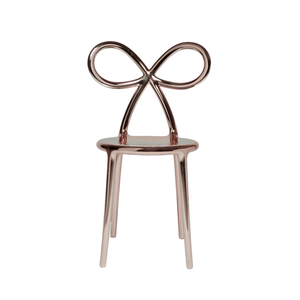 Krzesło Ribbon metalowe różowe złoto