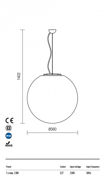 Lampa wisząca zewnętrzna BALOO 56cm, biała