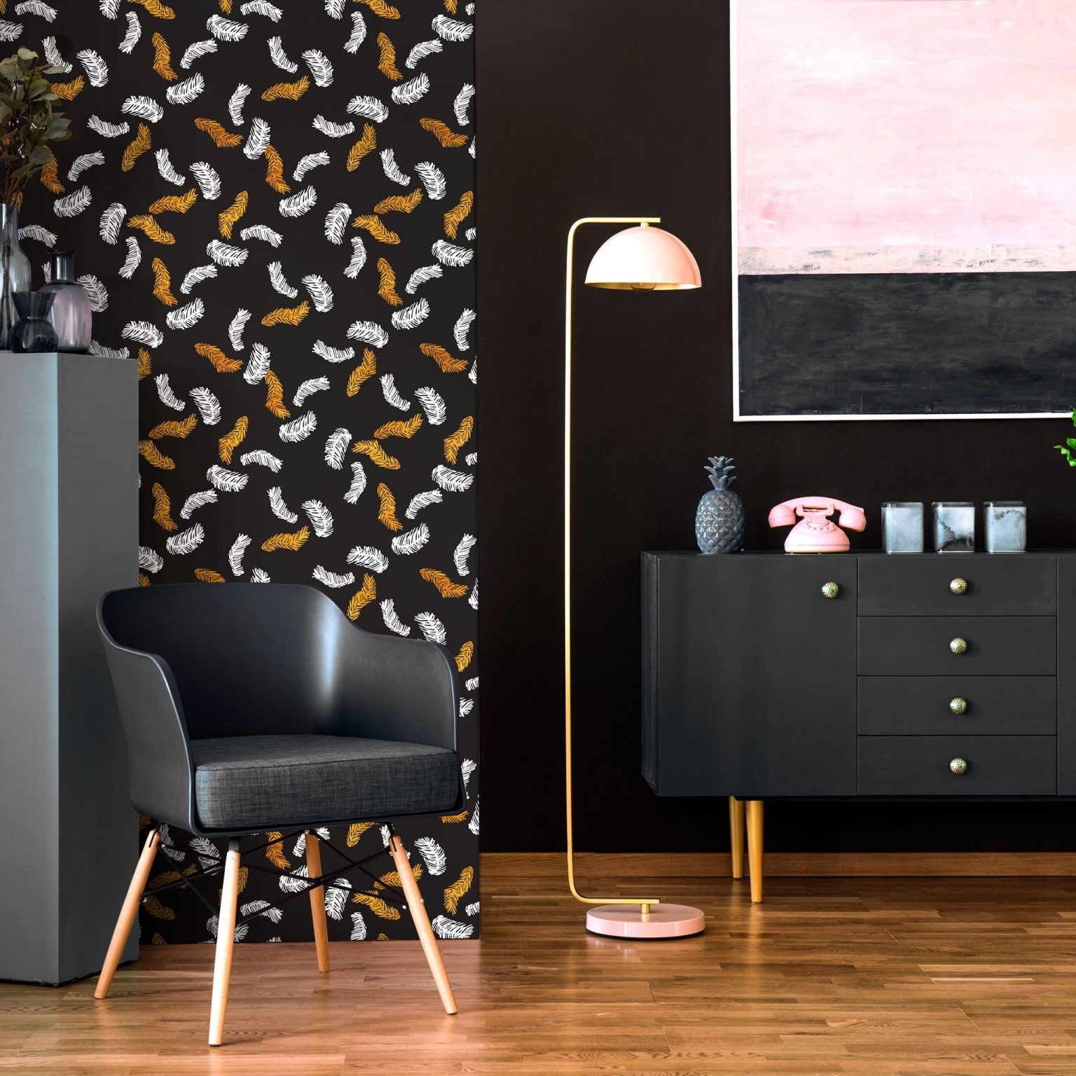 Tapeta Feathers White&Gold