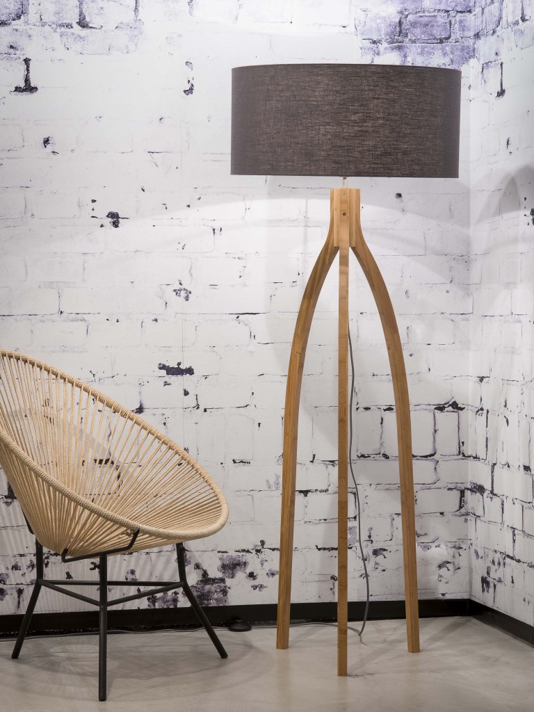 Lampa podłogowa Annapurna bambus 3-nożna 128cm/abażur 60x30cm, lniany ciemnoszary