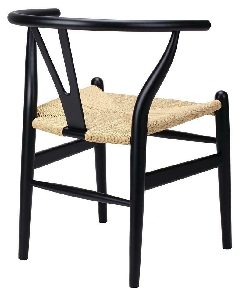 Krzesło WISHBONE czarne – drewno bukowe, naturalne włókno