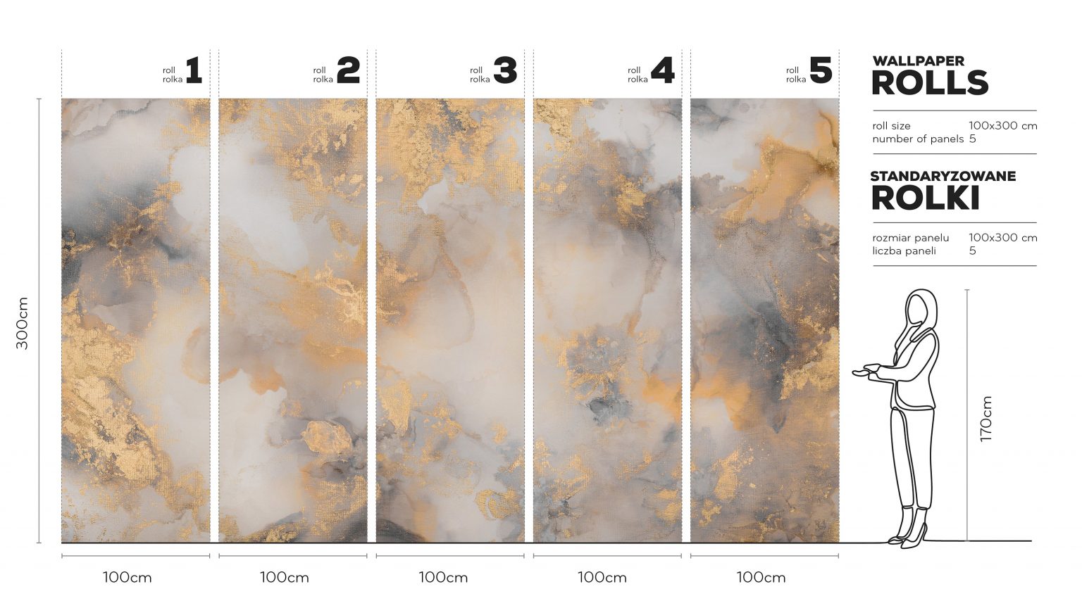 Dolce Vita Grey&Gold - Tapeta w standaryzowanych rolkach