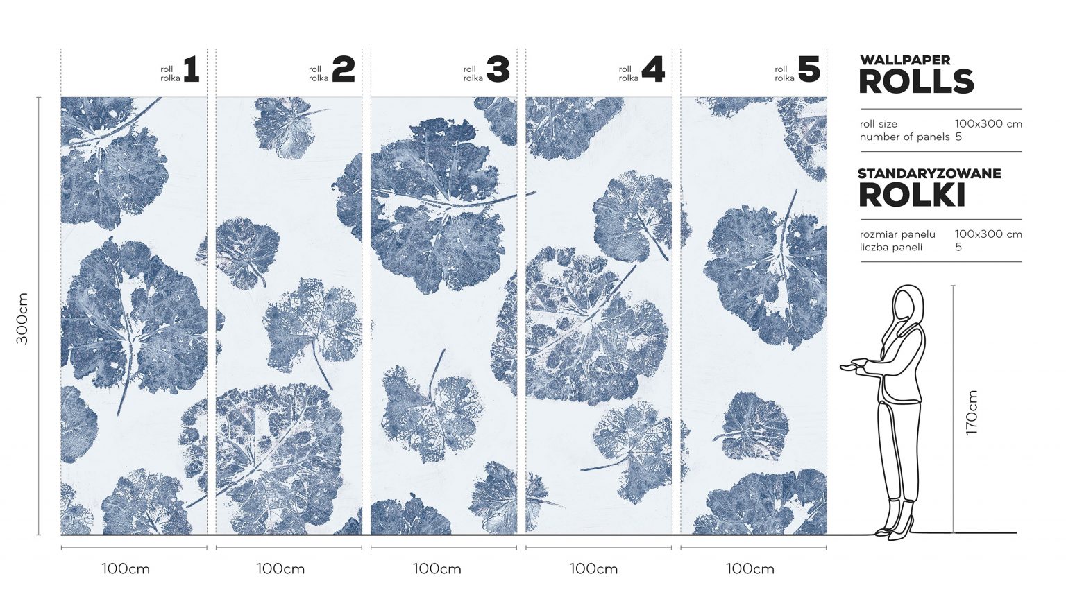 Foglia Navy - Tapeta w standaryzowanych rolkach