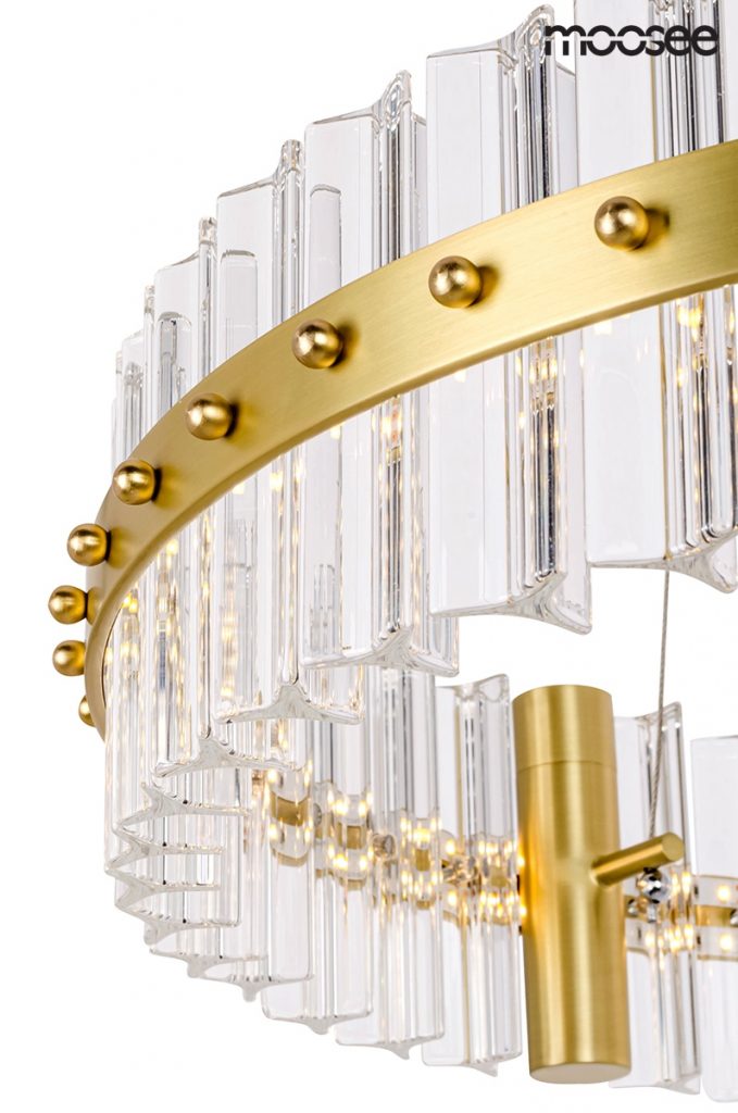 MOOSEE lampa wisząca SATURNUS 47 złota – LED, kryształ, stal szczotkowana