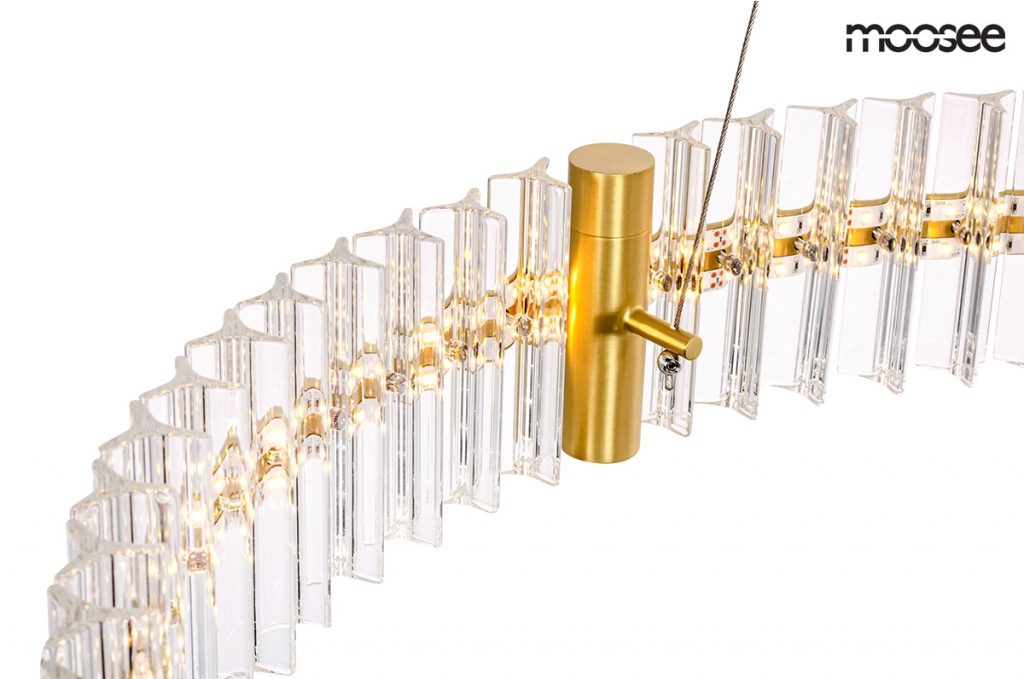MOOSEE lampa wisząca SATURNUS 70 złota – LED, kryształ, stal szczotkowana