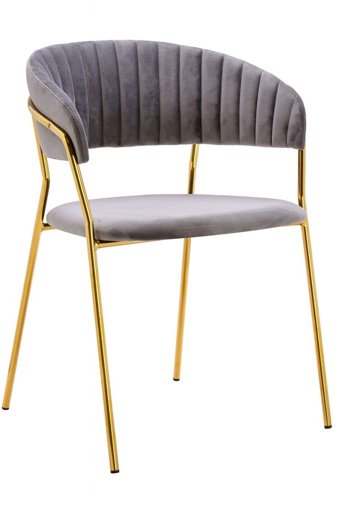 Krzesło MARGO jasny szary – welur, podstawa złota