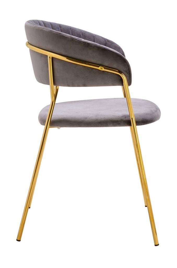 Krzesło MARGO jasny szary – welur, podstawa złota