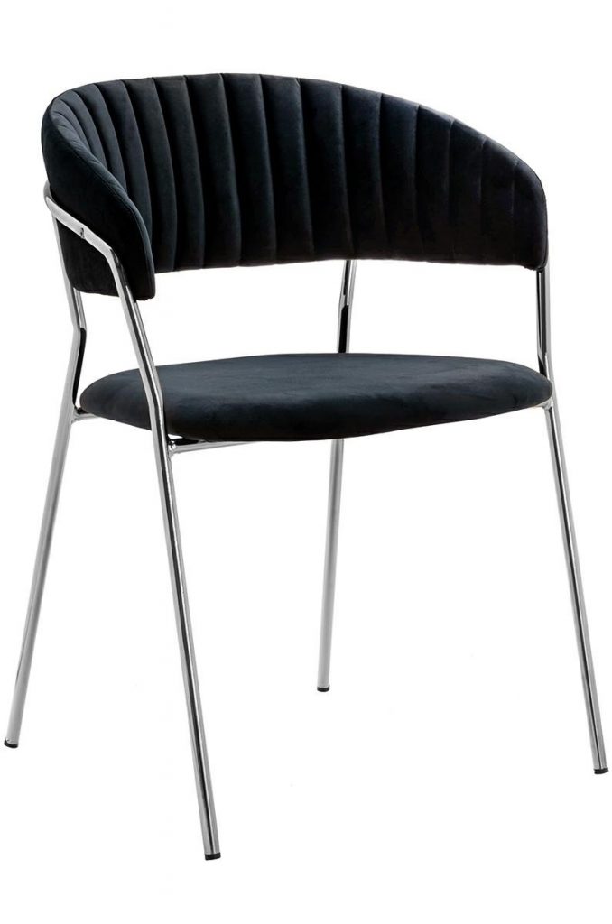 Krzesło MARGO SILVER czarne – welur, podstawa chromowana
