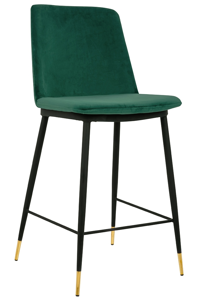 Krzesło barowe DIEGO 65 zielone – welur, podstawa czarno złota