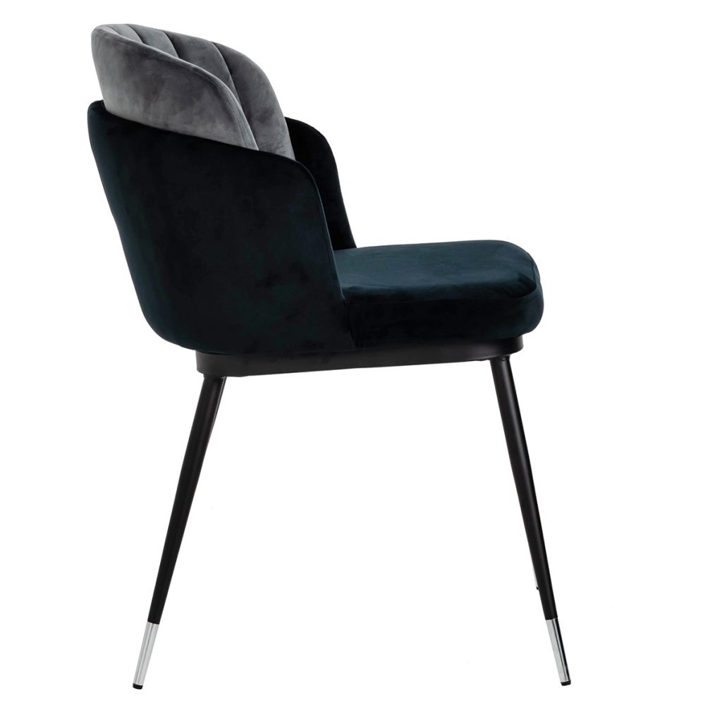 Krzesło MARCEL czarno szare – welur, podstawa czarno-srebrna