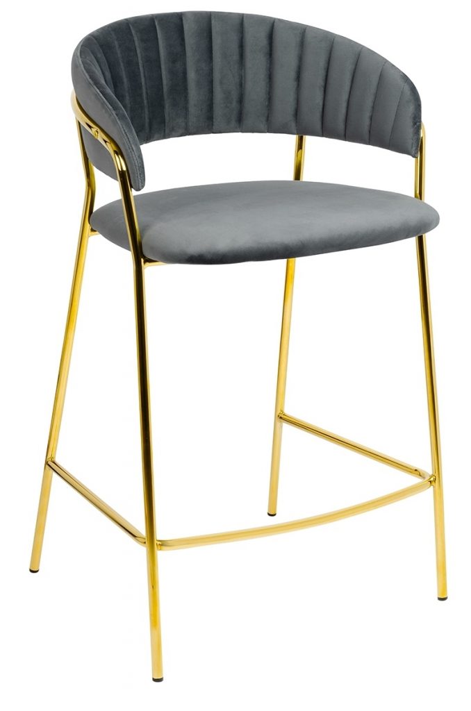 Krzesło barowe MARGO 65 ciemny szary – welur, podstawa złota