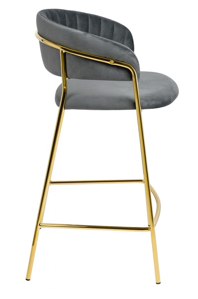 Krzesło barowe MARGO 65 ciemny szary – welur, podstawa złota