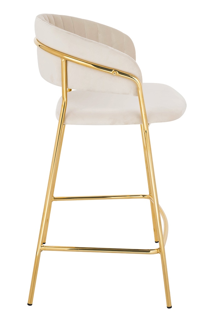 Krzesło barowe MARGO 65 beżowe – welur, podstawa złota