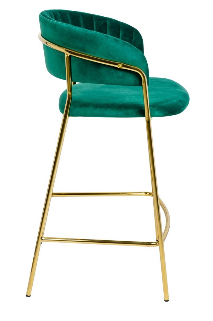 Krzesło barowe MARGO 65 ciemny zielony – welur, podstawa złota