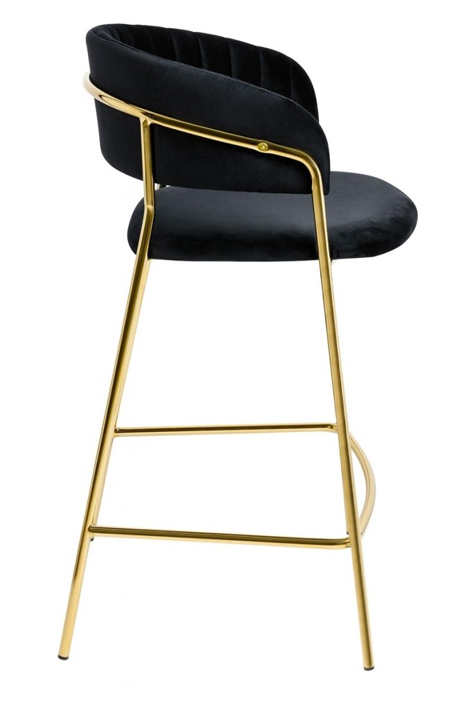 Krzesło barowe MARGO 65 czarne – welur, podstawa złota