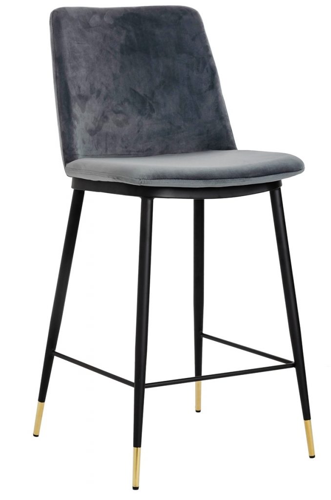 Krzesło barowe DIEGO 65 ciemny szary – welur, podstawa czarno złota