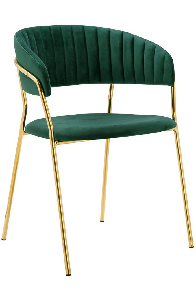 Krzesło MARGO ciemny zielony – welur, podstawa złota