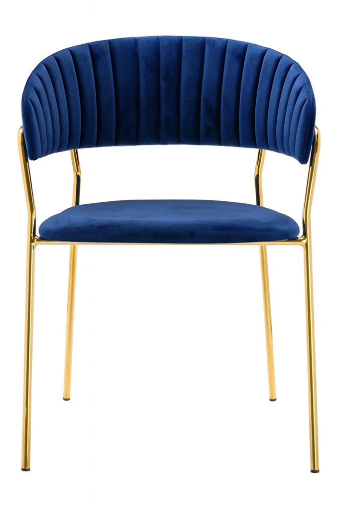 Krzesło MARGO ciemny niebieski – welur, podstawa złota