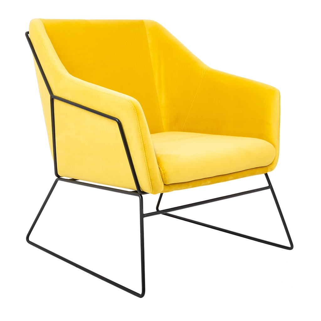 Fotel EMMA VELVET żółty welur – podstawa metal czarna