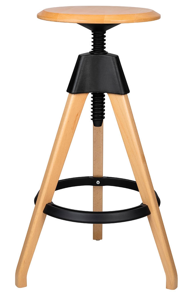 Krzesło barowe regulowane TOM czarne – polipropylen, drewno bukowe