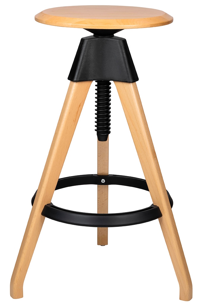Krzesło barowe regulowane TOM czarne – polipropylen, drewno bukowe