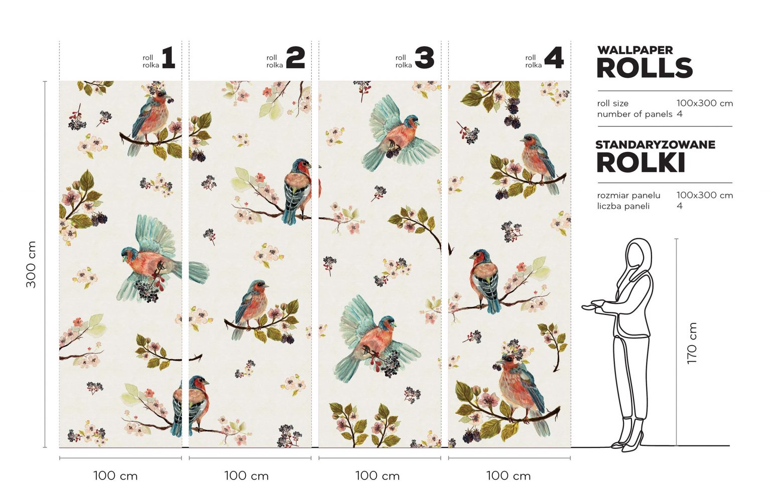 Uccello Cantante Cream- Tapeta w standaryzowanych rolkach