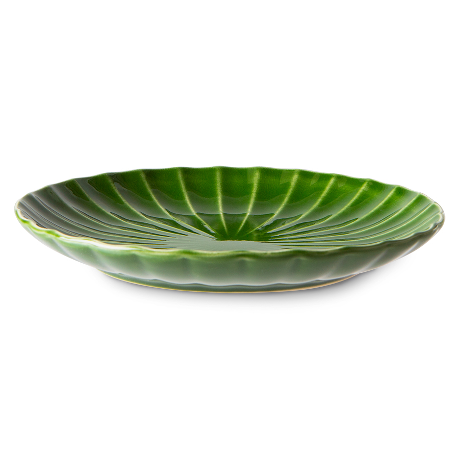 Kolekcja EMERALDS: ceramiczny talerz zielony żebrowany (set 2 szt.)
