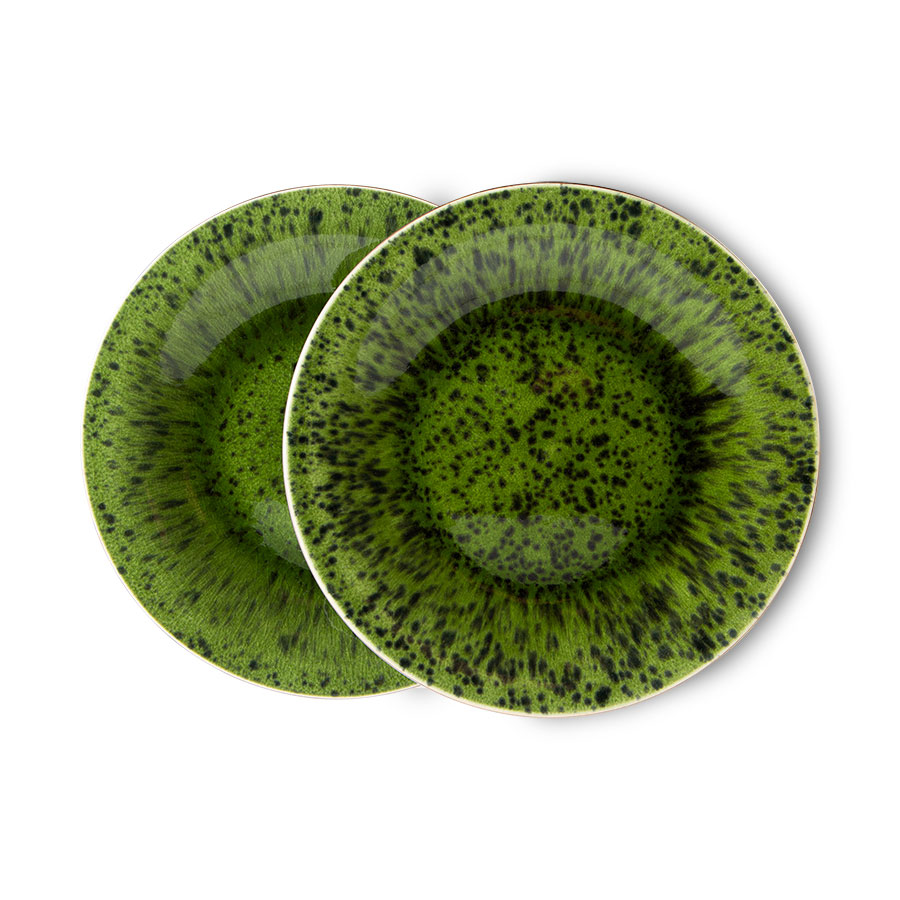 Kolekcja EMERALDS: ceramiczny talerz nakrapiany zielona (set 2 szt.)