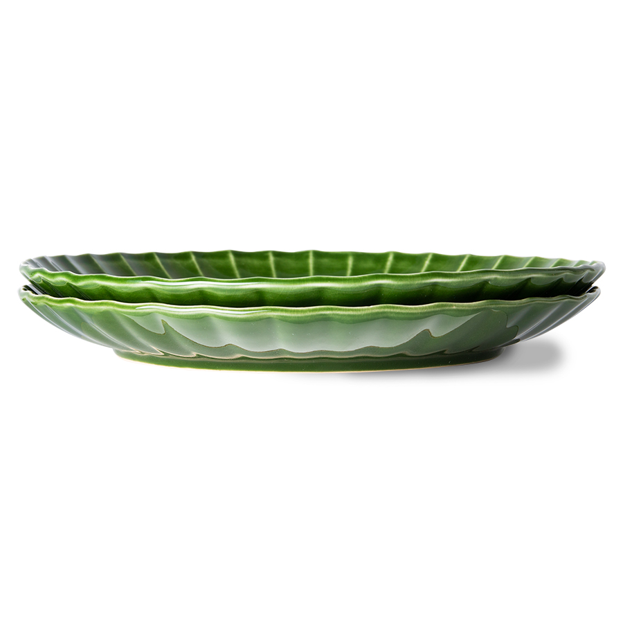 Kolekcja EMERALDS: talerz ceramiczny zielony żebrowany (set 2 szt.)