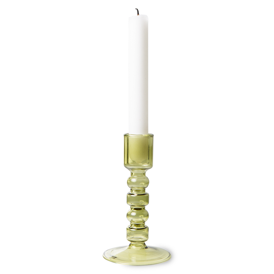 Kolekcja EMERALDS: szklany świecznik M, oliwkowa zieleń