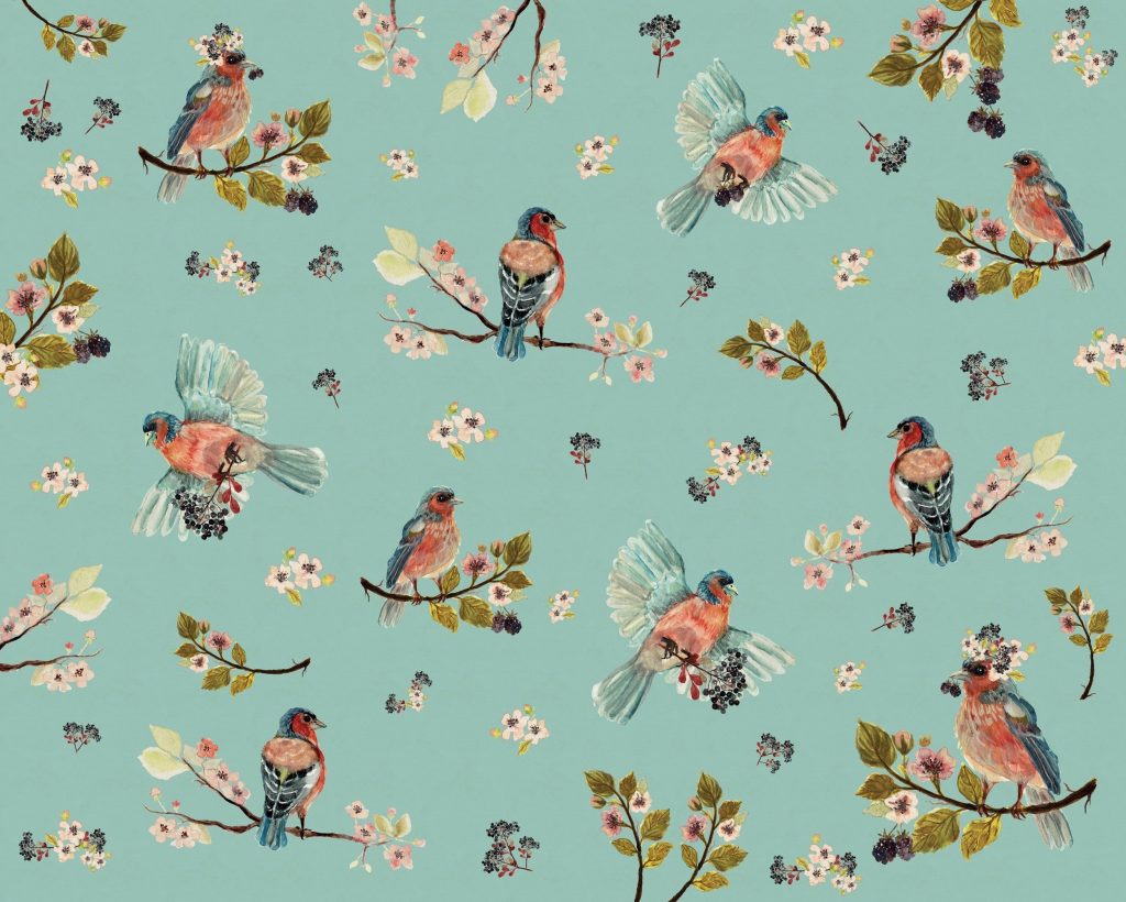Uccello Cantante Mint – Tapeta w standaryzowanych rolkach