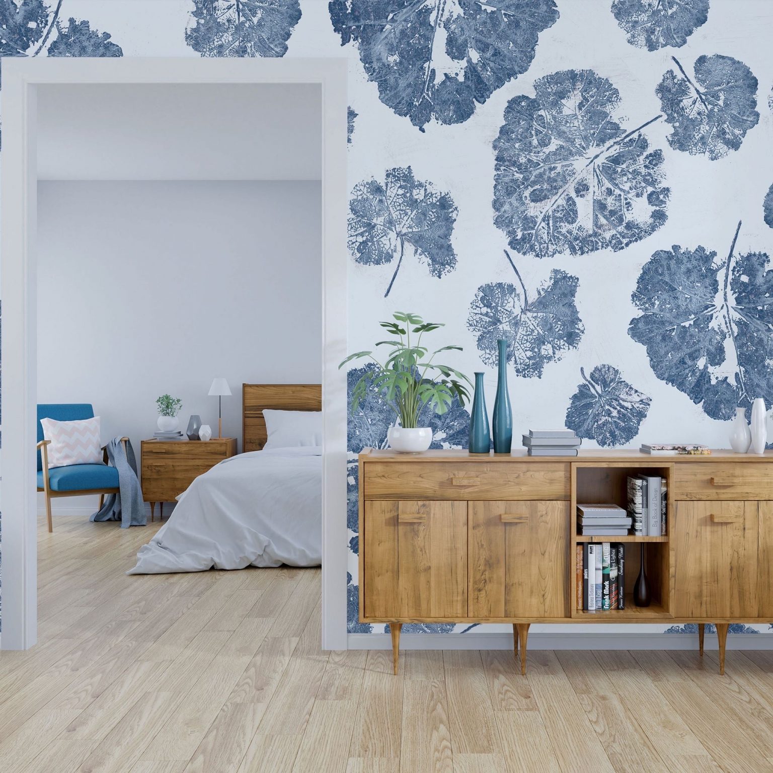 Foglia Navy - Tapeta w standaryzowanych rolkach