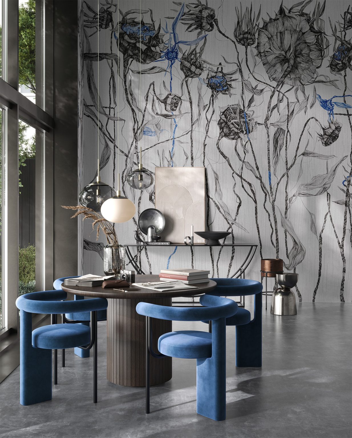 Tapeta botanika błękitna Messy - Wonderwall