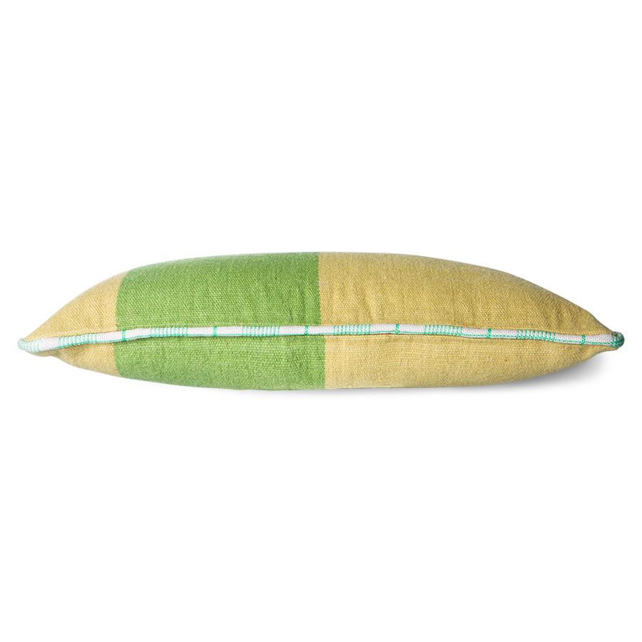 Ręcznie tkana poduszka z wełny zielona (38×74)